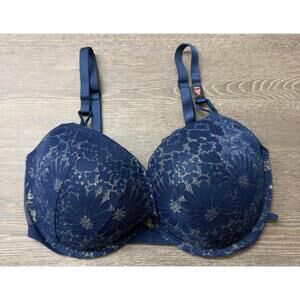 Victoria's Secret Navy Blue Sexy Tee Shimmer Lace Push Up Bra Size 34DDD